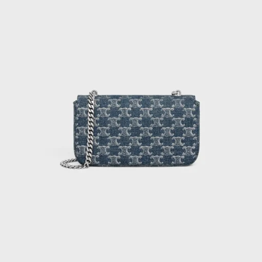 CHAIN SHOULDER BAG CLAUDE in DENIM WITH TRIOMPHE ALL-OVER