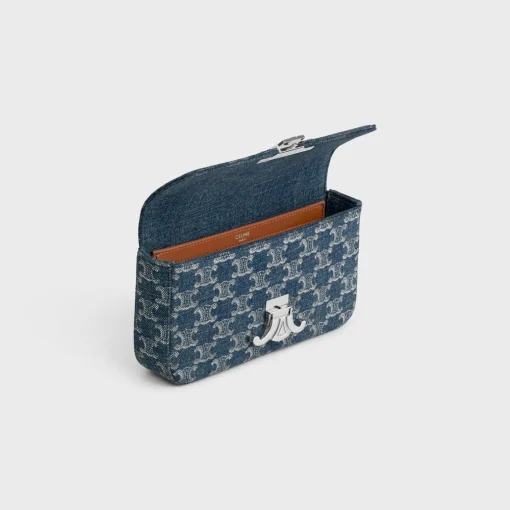 CHAIN SHOULDER BAG CLAUDE in DENIM WITH TRIOMPHE ALL-OVER