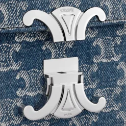 CHAIN SHOULDER BAG CLAUDE in DENIM WITH TRIOMPHE ALL-OVER