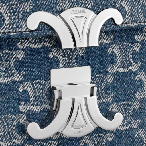 CHAIN SHOULDER BAG CLAUDE in DENIM WITH TRIOMPHE ALL-OVER