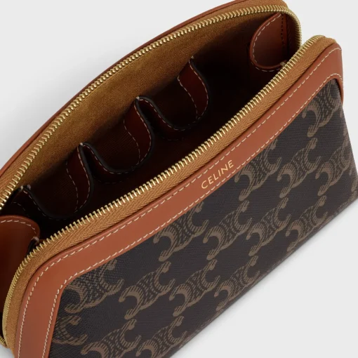COSMETIC LIPSTICK POUCH IN TRIOMPHE CANVAS AND CALFSKIN