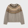 crew neck sweater in brushed fair isle alpaca wool