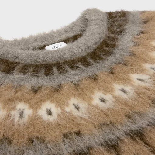 crew neck sweater in brushed fair isle alpaca wool