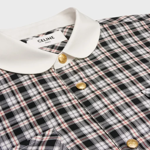 cropped shirt in check silk