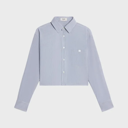 cropped shirt in striped cotton and silk