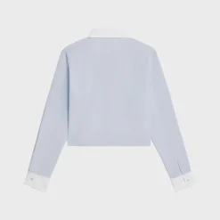 cropped shirt in striped cotton poplin