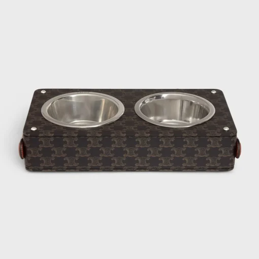 Double Dog Bowl in Nappa Lambskin with Triomphe Canvas Print and Calfskin