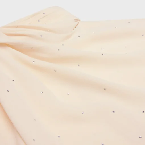 draped neck blouse with rhinestones in lightweight sablé
