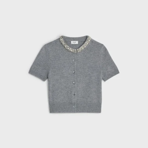 Embroidered cropped cardigan in cashmere