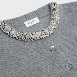 Embroidered cropped cardigan in cashmere