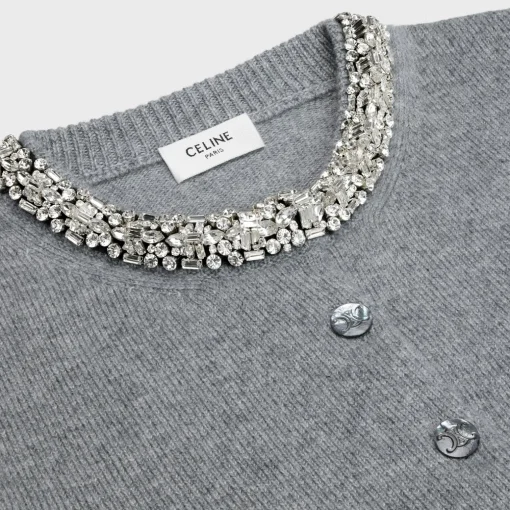 Embroidered cropped cardigan in cashmere