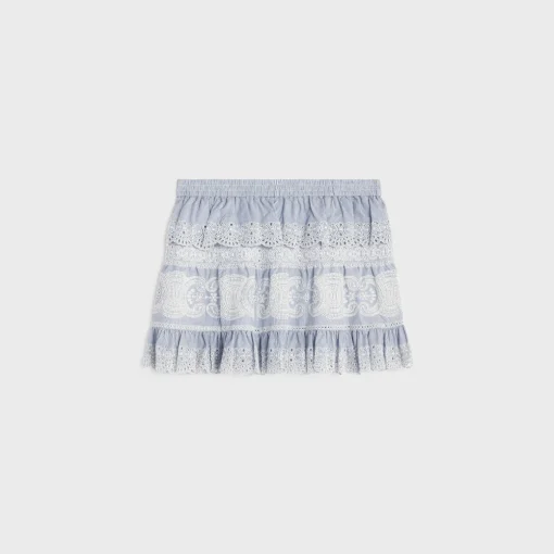 embroidered mini skirt in striped cotton and cashmere