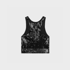 embroidered tank top in silk and cotton
