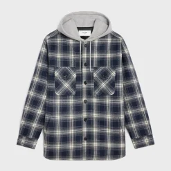 hooded overshirt in checked cotton