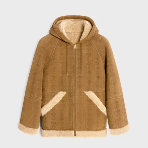 hooded parka in triomphe curly lambskin