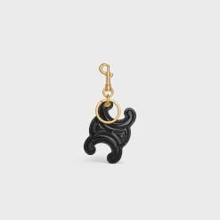 KEYRING TRIOMPHE CHARM in PATENT CALFSKIN with GOLD FINISHING