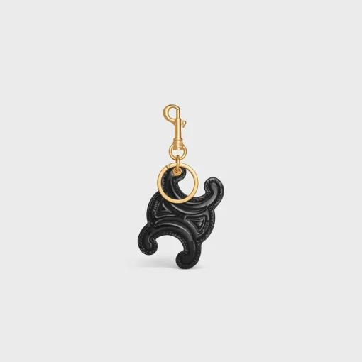 KEYRING TRIOMPHE CHARM in PATENT CALFSKIN with GOLD FINISHING
