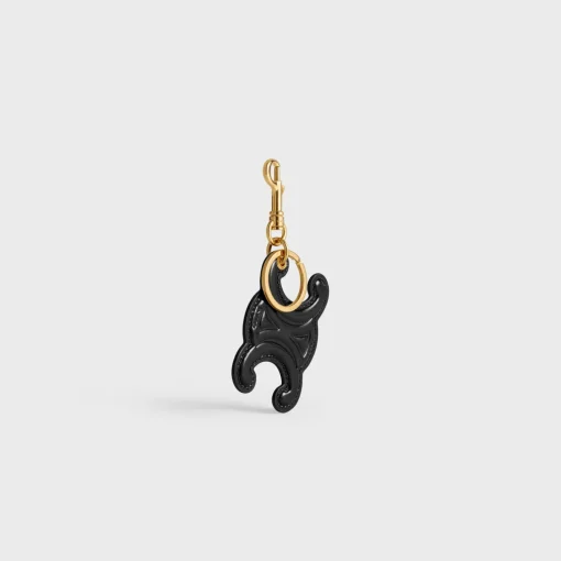 KEYRING TRIOMPHE CHARM in PATENT CALFSKIN with GOLD FINISHING