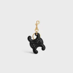 KEYRING TRIOMPHE CHARM in PATENT CALFSKIN with GOLD FINISHING