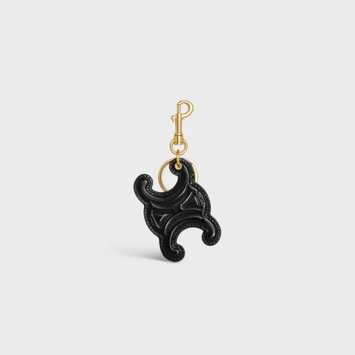 KEYRING TRIOMPHE CHARM in PATENT CALFSKIN with GOLD FINISHING