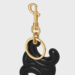 KEYRING TRIOMPHE CHARM in PATENT CALFSKIN with GOLD FINISHING