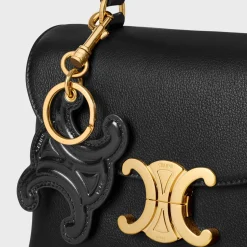 KEYRING TRIOMPHE CHARM in PATENT CALFSKIN with GOLD FINISHING