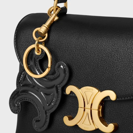 KEYRING TRIOMPHE CHARM in PATENT CALFSKIN with GOLD FINISHING
