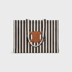 Large Cabas Thais in STRIPED TEXTILE AND CALFSKIN