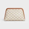 LARGE COSMETIC POUCH IN TRIOMPHE CANVAS AND CALFSKIN