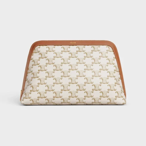 LARGE COSMETIC POUCH IN TRIOMPHE CANVAS AND CALFSKIN