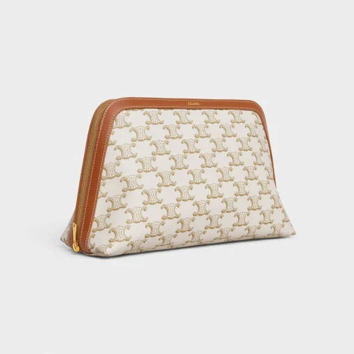 LARGE COSMETIC POUCH IN TRIOMPHE CANVAS AND CALFSKIN