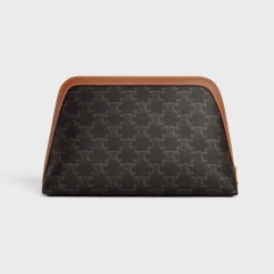 LARGE COSMETIC POUCH IN TRIOMPHE CANVAS AND CALFSKIN
