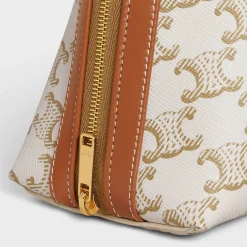 LARGE COSMETIC POUCH IN TRIOMPHE CANVAS AND CALFSKIN