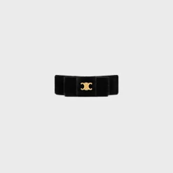 Le Soir Ribbon Hair Clip in Polyester, Calfskin, Brass with Gold Finish and Steel