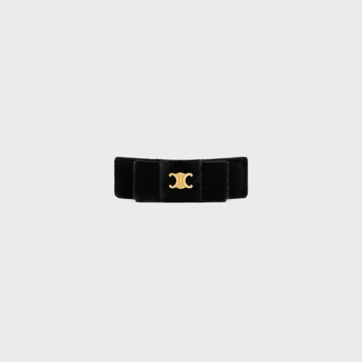 Le Soir Ribbon Hair Clip in Polyester, Calfskin, Brass with Gold Finish and Steel