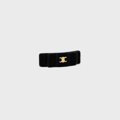 Le Soir Ribbon Hair Clip in Polyester, Calfskin, Brass with Gold Finish and Steel