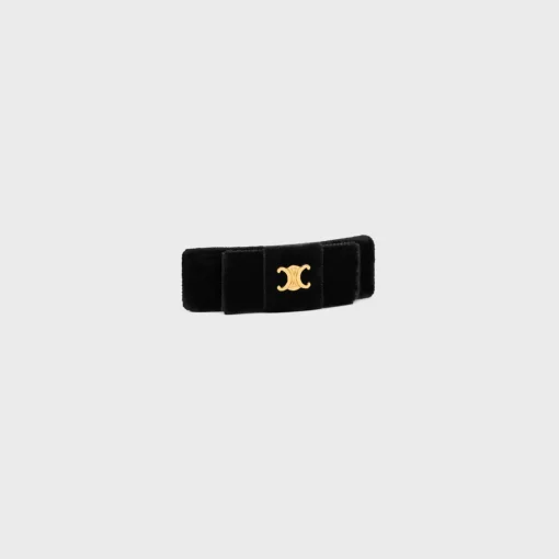 Le Soir Ribbon Hair Clip in Polyester, Calfskin, Brass with Gold Finish and Steel