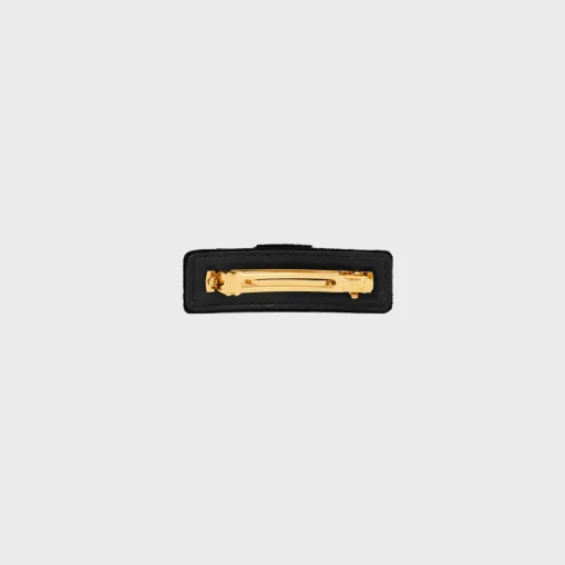 Le Soir Ribbon Hair Clip in Polyester, Calfskin, Brass with Gold Finish and Steel