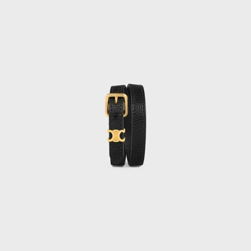 Les Cuirs Celine Double Bracelet in Lizard, Calfskin and Brass with Gold Finish