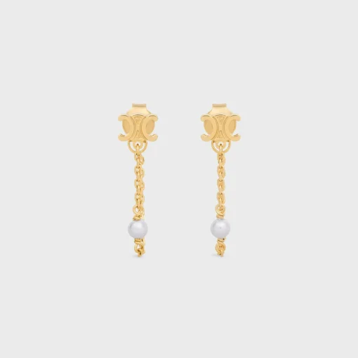 Les Perles Celine Chain Earrings in Brass with Gold Finish and Resin Pearls