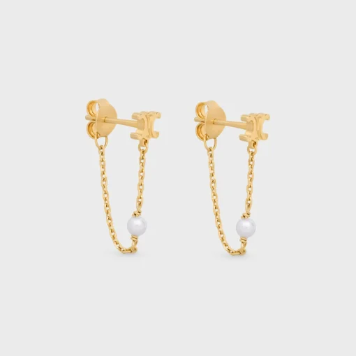Les Perles Celine Chain Earrings in Brass with Gold Finish and Resin Pearls