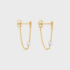 Les Perles Celine Chain Earrings in Brass with Gold Finish and Resin Pearls