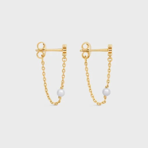 Les Perles Celine Chain Earrings in Brass with Gold Finish and Resin Pearls