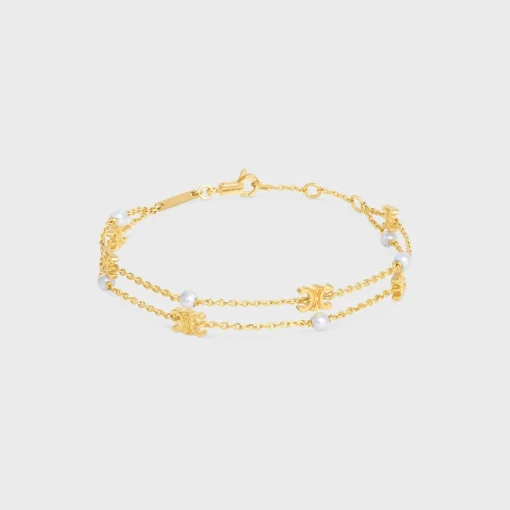 Les Perles Celine Double Bracelet in Brass with Gold Finish and Resin Pearls
