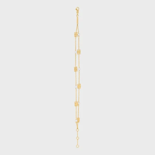 Les Perles Celine Double Bracelet in Brass with Gold Finish and Resin Pearls