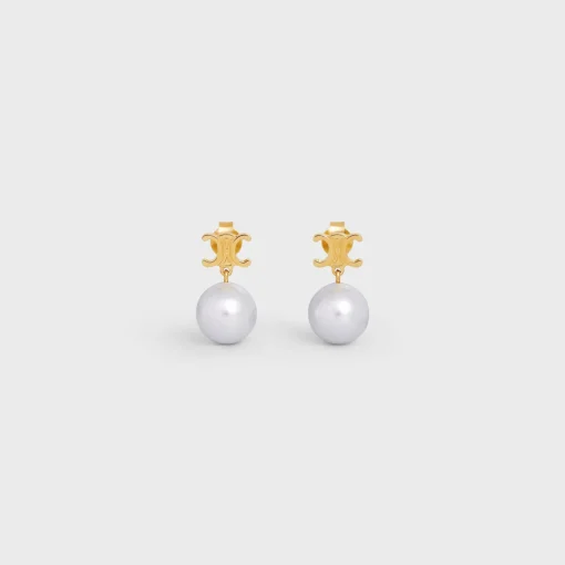 Les Perles Celine Earrings in Brass with Gold Finish and Glass Pearls