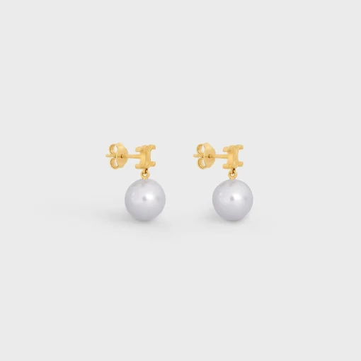 Les Perles Celine Earrings in Brass with Gold Finish and Glass Pearls