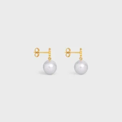 Les Perles Celine Earrings in Brass with Gold Finish and Glass Pearls