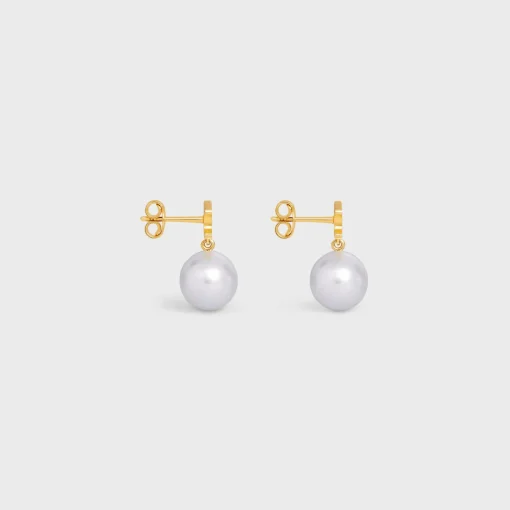 Les Perles Celine Earrings in Brass with Gold Finish and Glass Pearls