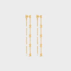 Les Perles Celine Long Earrings in Brass with Gold Finish and Resin Pearls
